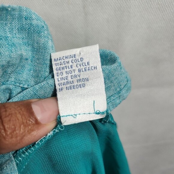 Vtg DG2 Diane Gilman Linen Button Up Top Size M Green Sleeveless Sheer Hi Low - Picture 7 of 7